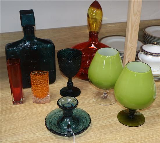 A collection of late 1960s/1970s glass including an Empoli decanter and stopper
